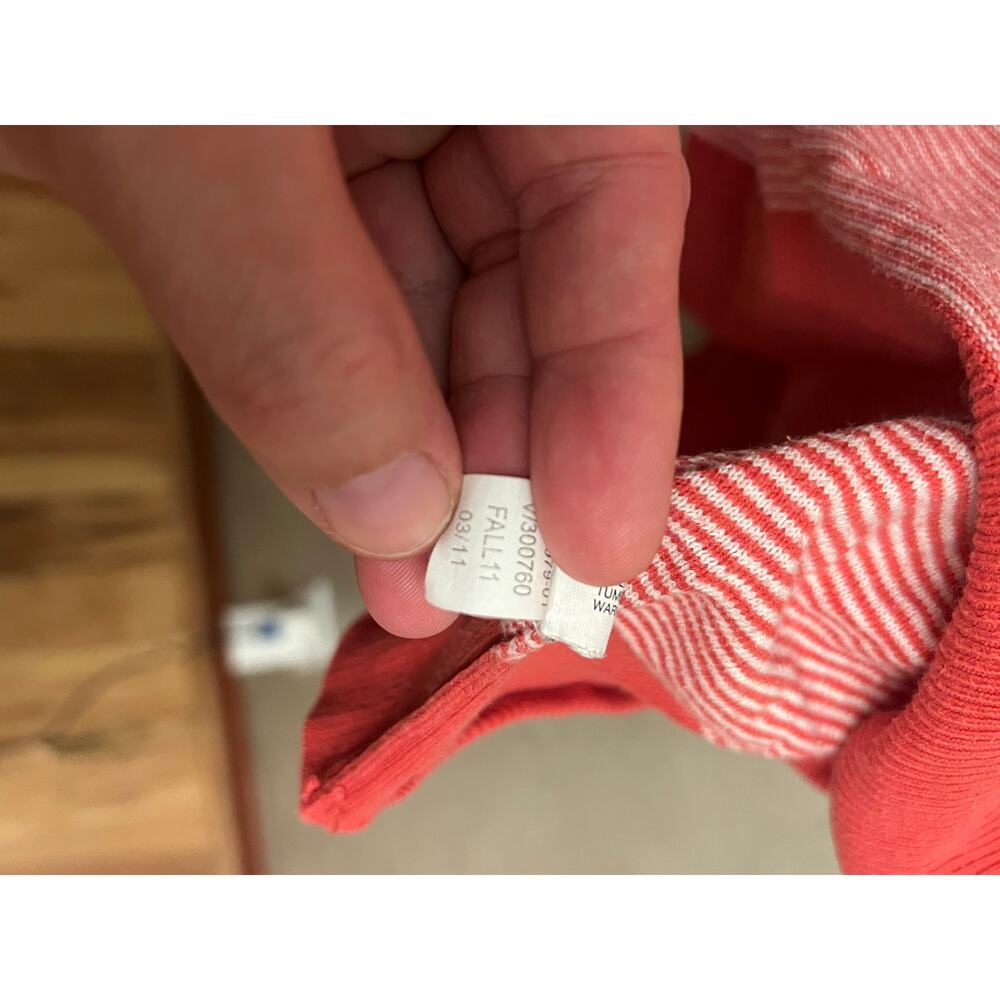 GAP Vintage Striped Knit Sweater Top Red White 3/4 Sleeve V-Neck Casual Size L - Picture 6 of 12